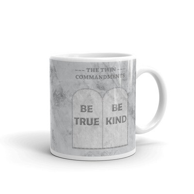 THE TWIN COMMANDMENTS White glossy mug