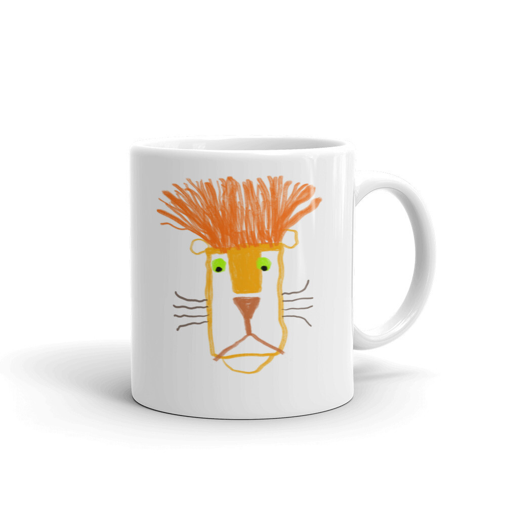 Hand Drawn Lion White glossy mug
