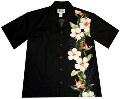 Hawaiihemd Hibiscus and Bird of Paradise black