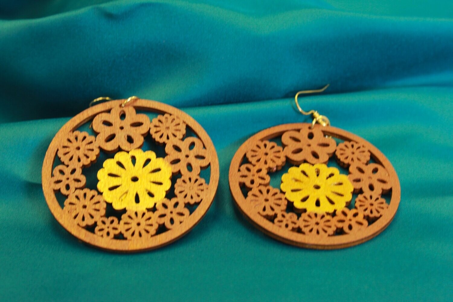 Brown and Gold Wooden Earrings