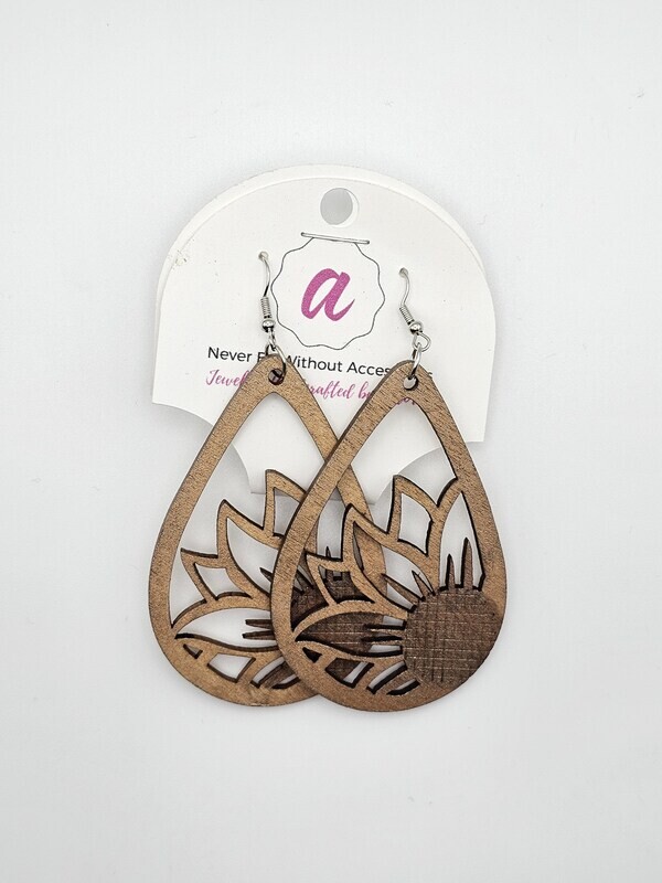 Rose Gold and Brown Wooden Flower Earrings