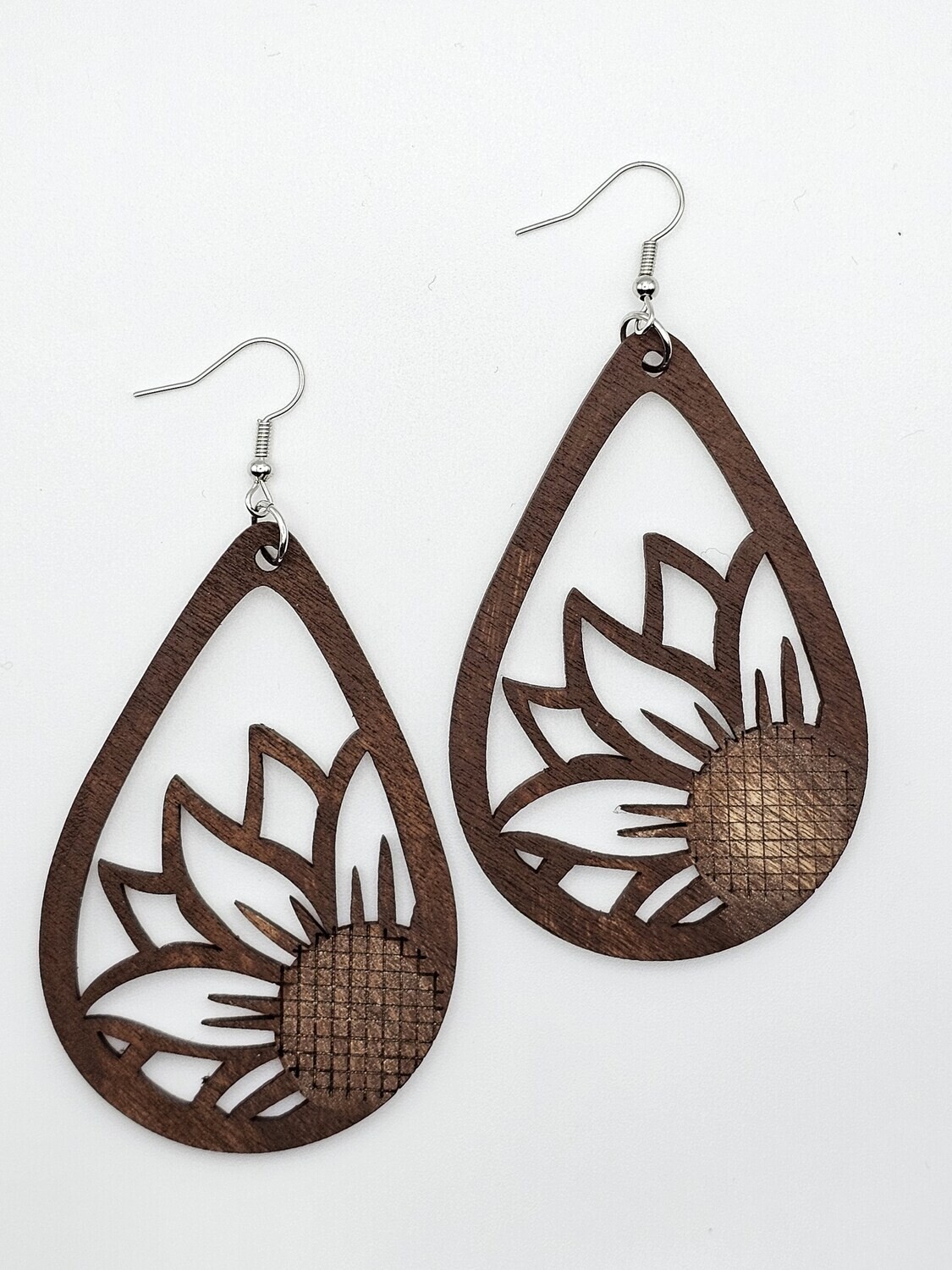Brown and Gold Wooden Flower Earrings