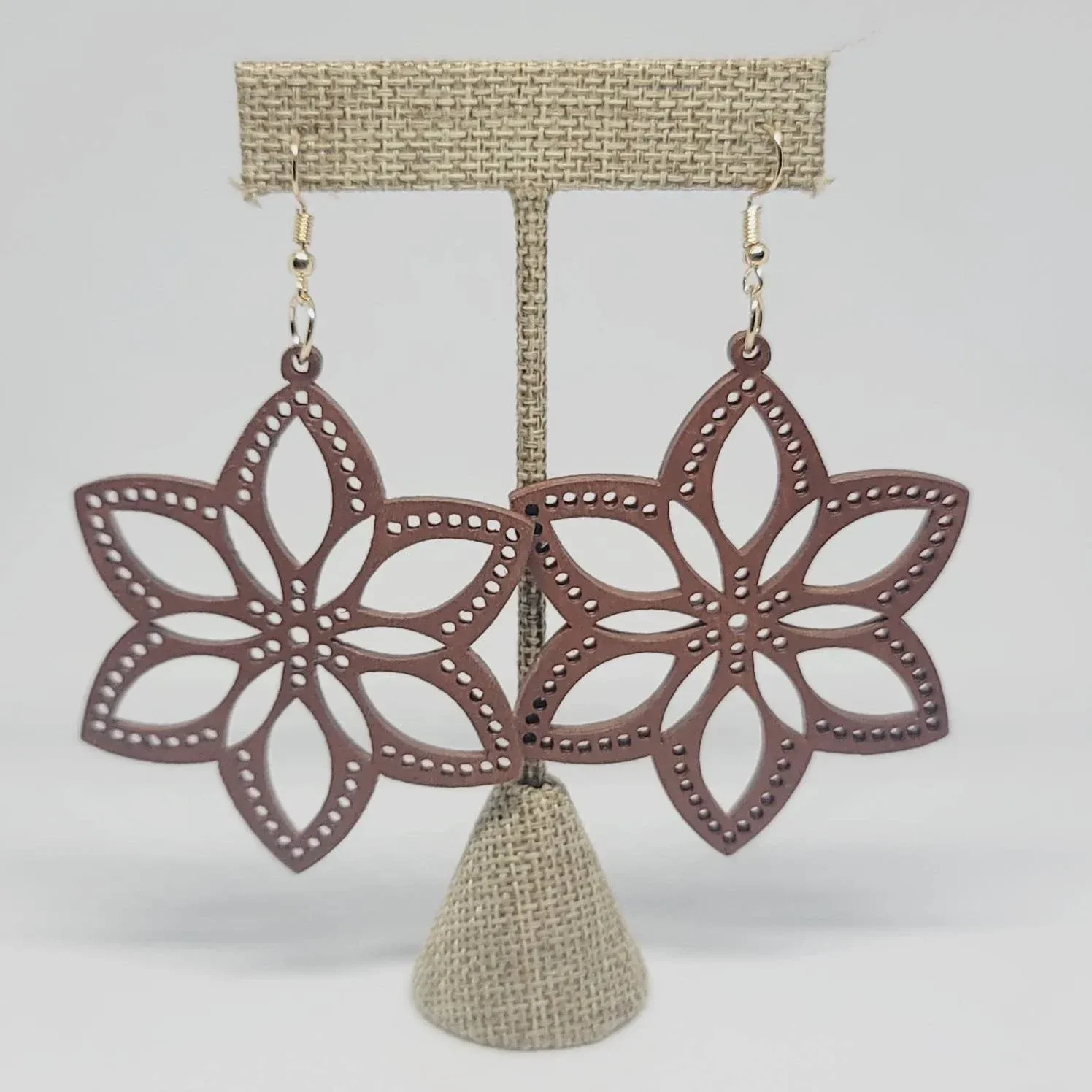 Six Petal Flower Wooden Earrings