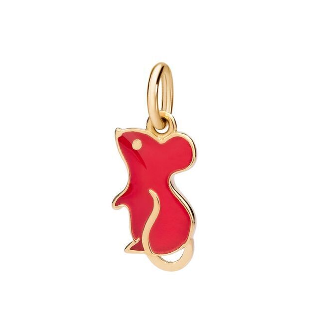 DODO CHARM TOPO ORO GIALLO 18KT E SMALTO ROSSO