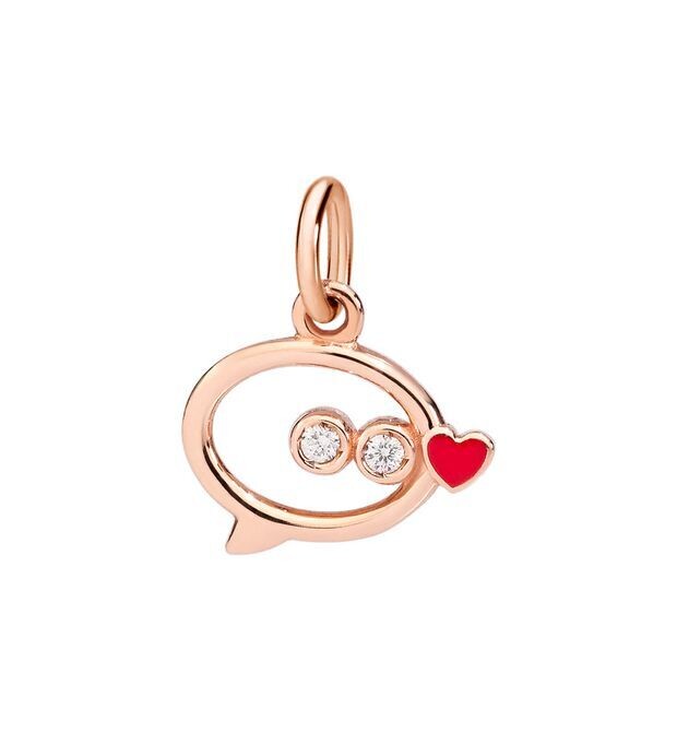 CHARM MESSAGGIO ORO ROSA 9KT, DIAMANTI E SMALTO ROSSO