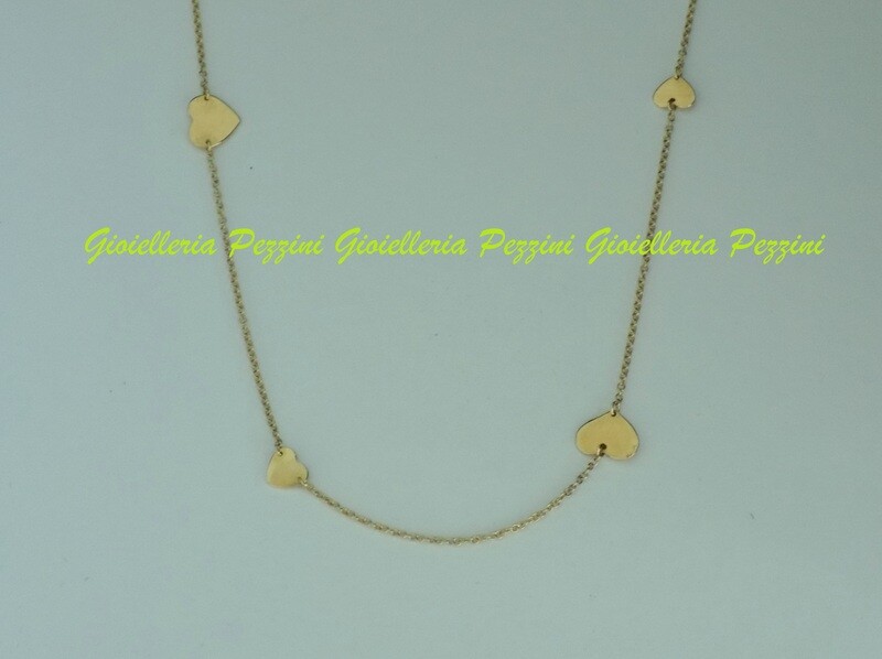 COLLANA LUNGA CON CUORI DIVERSI IN LASTRA IN ORO GIALLO MARCO GERBELLA
