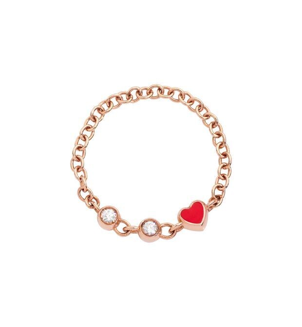 ANELLO DODO MESSAGGIO A CATENA ORO ROSA 9KT, DIAMANTI E SMALTO ROSSO ANELLO DODO MESSAGGIO A CATENA ORO ROSA 9KT, DIAMANTI E SMALTO ROSSO