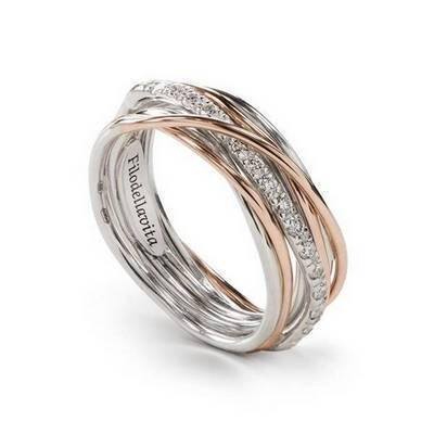 Filodellavita Classic Collection, 7 Fili in Oro Rosa 9kt, Argento .925 e 16 Diamanti Bianchi 0.21 ct