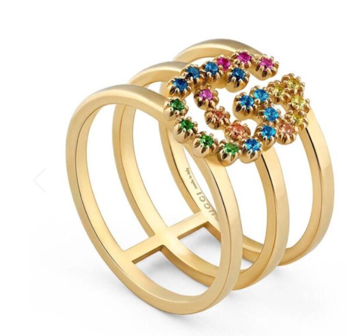ANELLO GUCCI GG RUNNING ORO GIALLO E PIETRE MULTICOLORE