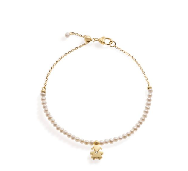 LE BEBE' - LE PERLE ♡ BRACCIALE BIMBA ORO GIALLO, PERLE E DIAMANTE