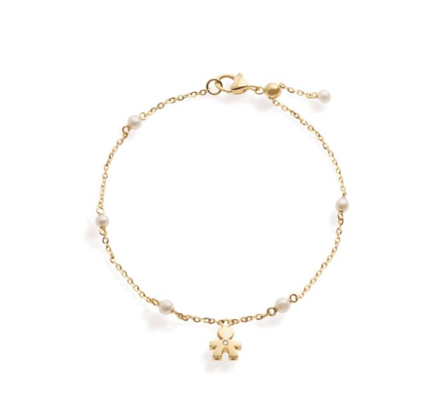 LE BEBE' - LE PERLE ♡ BRACCIALE BIMBO ORO GIALLO, PERLE E DIAMANTE