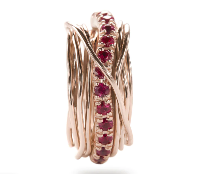 Filodellavita Anello Prezioso 13 fili in Oro Rosa 9kt e Rubini