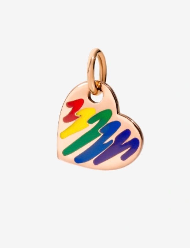 CIONDOLO DODO CUORE ORO ROSA 9K  E SMALTO ARCOBALENO