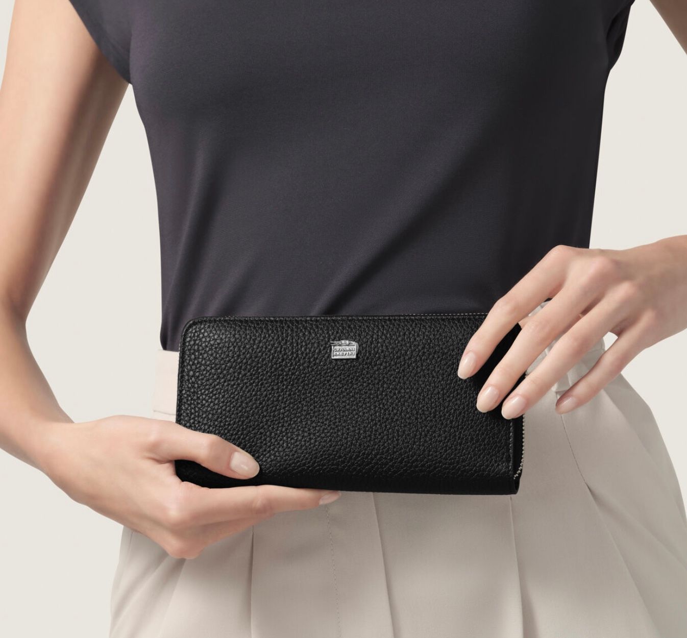 GIOVANNI RASPINI PORTAFOGLIO CON ZIP GRANDE PELLE GOFFRATA