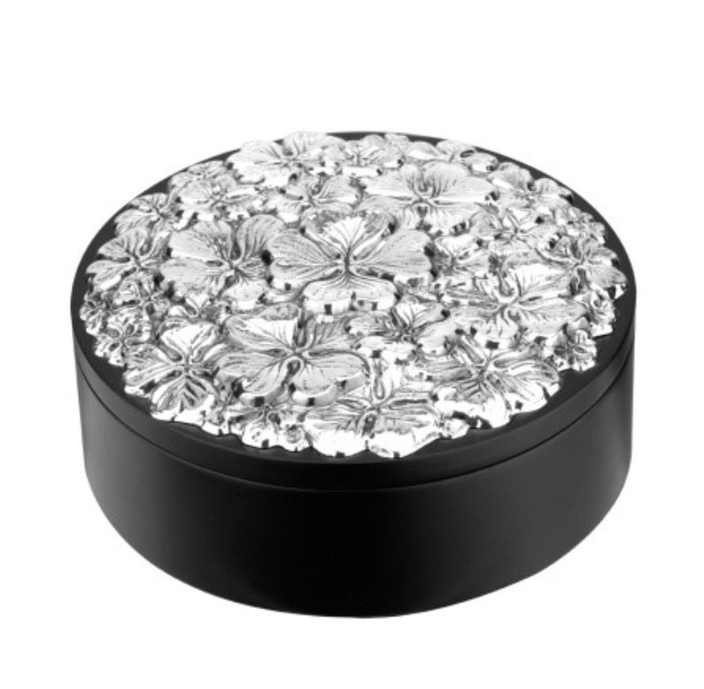 Scatola tonda in legno e Argento 925 con decoro Quadrifoglio Bastianelli Argenti