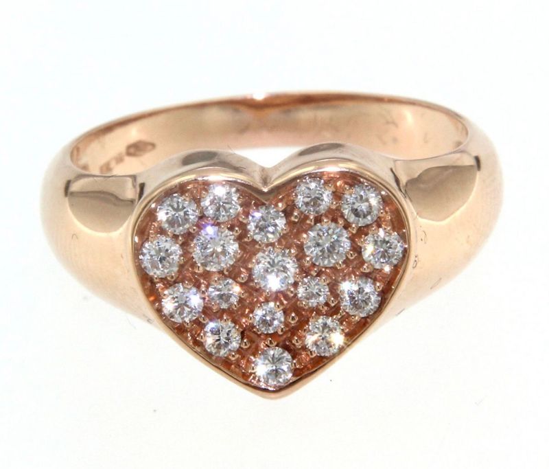 MARCO GERBELLA ANELLO SIGILLO CON CUORE IN PAVE' DI BRILLANTI IN ORO ROSA