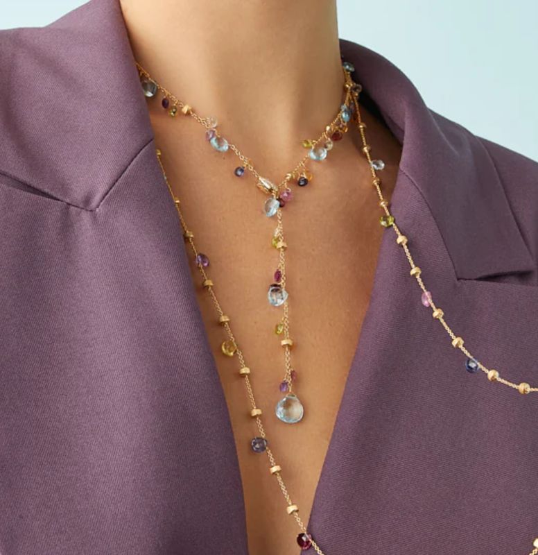 MARCO BICEGO - COLLANA A CRAVATTA CON GEMME MULTICOLORE E DIAMANTI