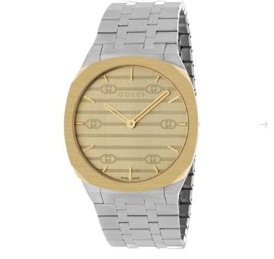 OROLOGIO GUCCI 25H BRACCIALE ACCIAIO QUADRANTE PVD DORATO 38 MM