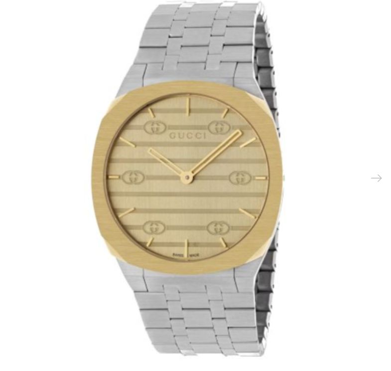 OROLOGIO GUCCI 25H BRACCIALE ACCIAIO QUADRANTE PVD DORATO 38 MM