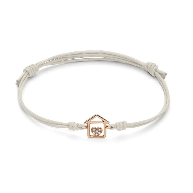 MARCO GERBELLA BRACCIALE CORDINO CON CASA E CUORE CON DIAMANTI