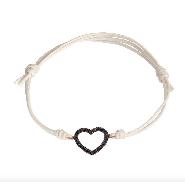 MARCO GERBELLA - BRACCIALE CORDINO CON CUORE E DIAMANTI NERI