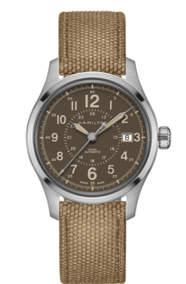 HAMILTON - KHAKI FIELD AUTO MARRONE 40mm CINTURINO CANVAS E PELLE