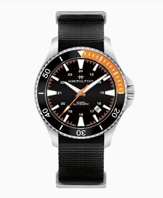 HAMILTON - KHAKI NAVY SCUBA BLACK&ORANGE NATO AUTO 40MM CINTURINO NERO E ARANCIONE