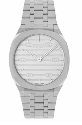 OROLOGIO GUCCI 25H ARGENTO 34 MM CINTURINO IN ACCIAIO
