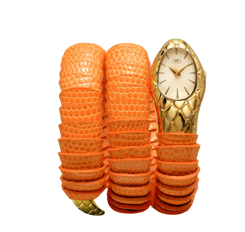WINTEX MILANO OROLOGIO SERPENTE CASSA IN ACCIAIO GIALLO, PELLE STAMPA LUCERTOLA ARANCIONE WINTEX MILANO OROLOGIO SERPENTE CASSA IN ACCIAIO GIALLO, PELLE STAMPA LUCERTOLA ARANCIONE