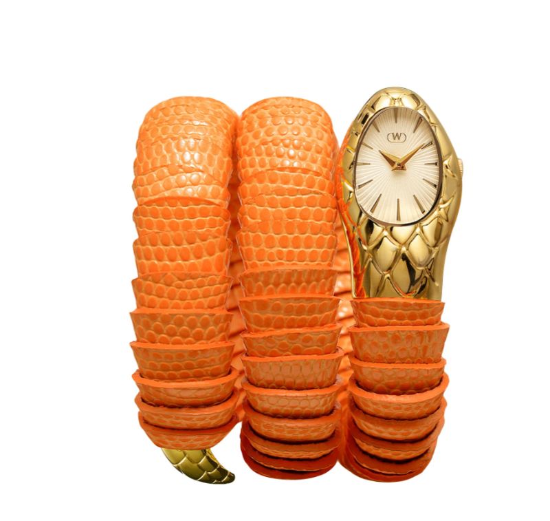 WINTEX MILANO OROLOGIO SERPENTE CASSA IN ACCIAIO GIALLO, PELLE STAMPA LUCERTOLA ARANCIONE WINTEX MILANO OROLOGIO SERPENTE CASSA IN ACCIAIO GIALLO, PELLE STAMPA LUCERTOLA ARANCIONE