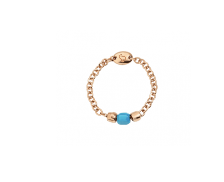 DODO ANELLO MINI GRANELLI MORBIDO ORO ROSA E CERAMICA TURCHESE