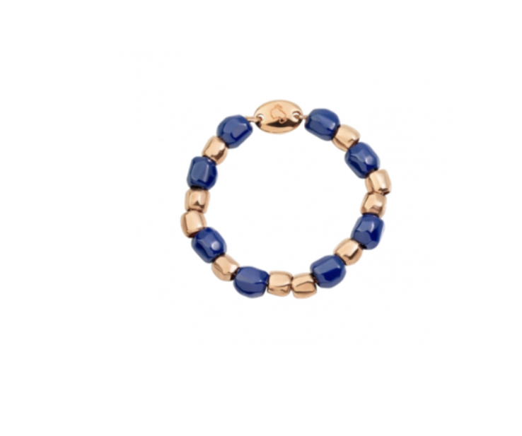 DODO ANELLO MINI GRANELLI MORBIDO ORO ROSA E CERAMICA BLU