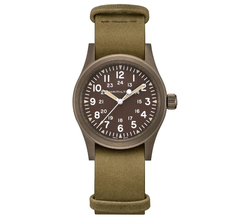 HAMILTON - KHAKI FIELD MECHANICAL VERDE 30MM CINTURINO IN PELLE