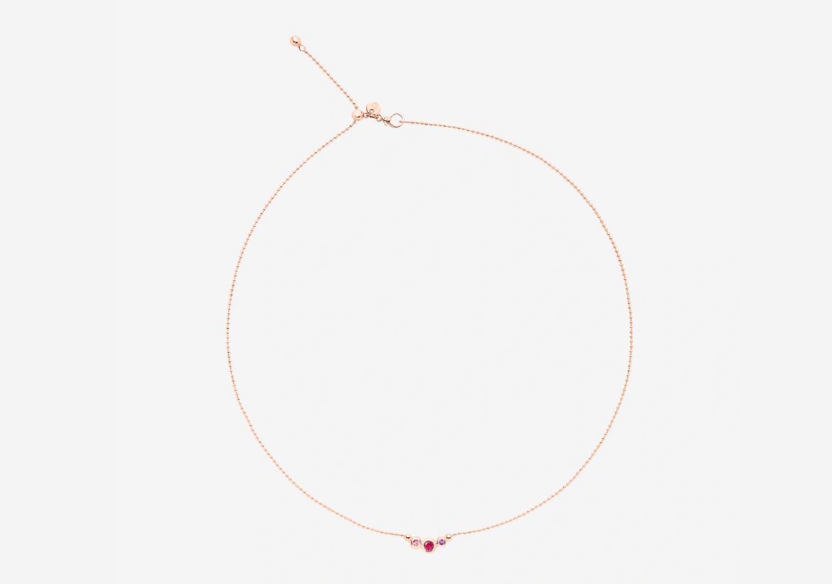 DODO COLLANA BOLLICINE ORO ROSA CON UN ZAFFIRO UN RUBINO UN AMETISTA DODO COLLANA BOLLICINE ORO ROSA CON UN ZAFFIRO UN RUBINO UN AMETISTA