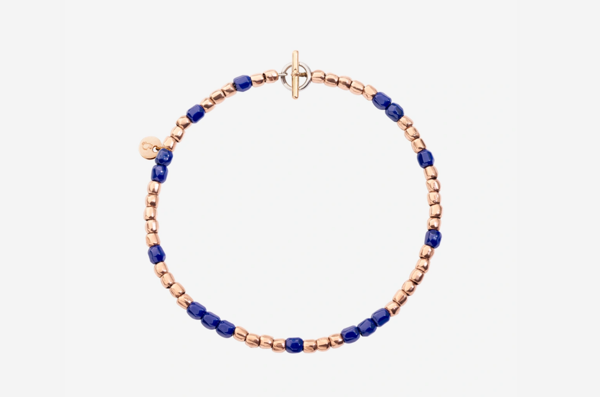 DODO BRACCIALE MINI GRANELLI ORO ROSA E CERAMICA BLU DODO BRACCIALE MINI GRANELLI ORO ROSA E CERAMICA BLU
