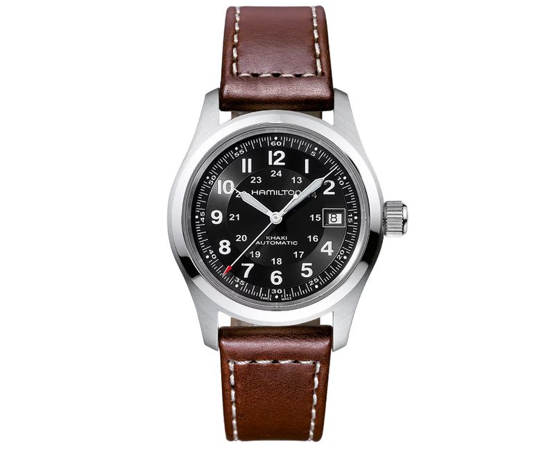 HAMILTON - KHAKI FIELD AUTO NERO 38MM CINTURINO IN PELLE