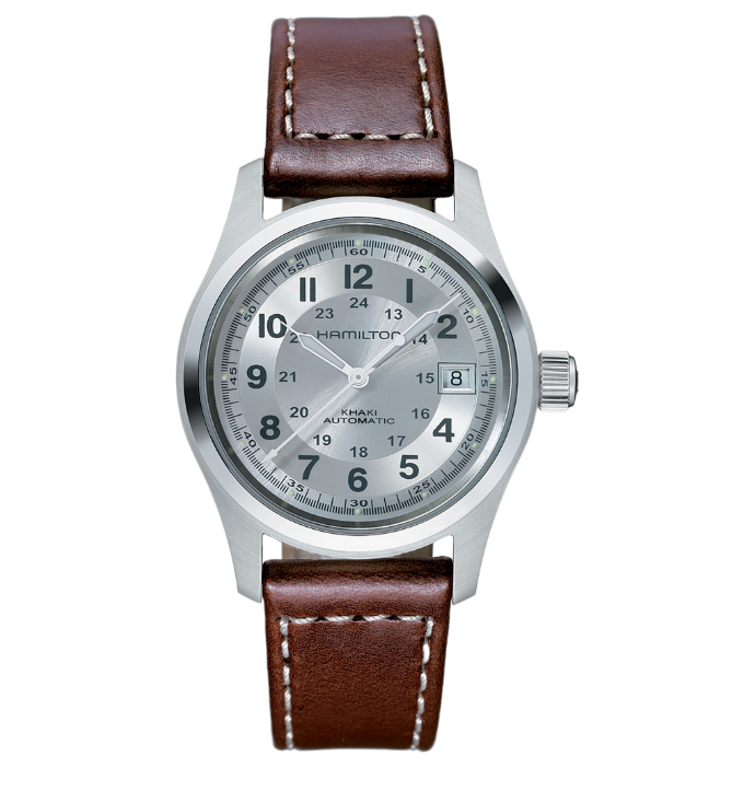 HAMILTON - KHAKI FIELD AUTO ARGENTO 38mm CINTURINO IN PELLE HAMILTON - KHAKI FIELD AUTO ARGENTO 38mm CINTURINO IN PELLE