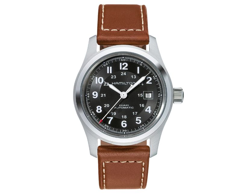 HAMILTON - KHAKI FIELD AUTO NERO 42MM CINTURINO IN PELLE