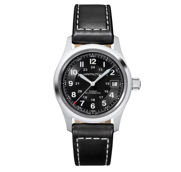 HAMILTON - KHAKI FIELD AUTO NERO 38mm CINTURINO IN PELLE