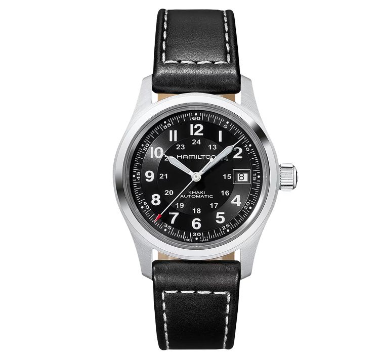HAMILTON - KHAKI FIELD AUTO NERO 38MM CINTURINO IN PELLE