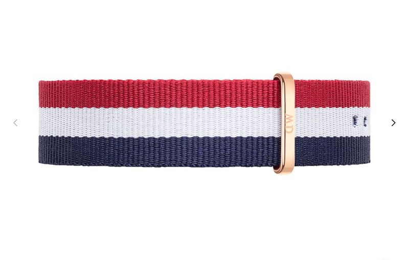 DANIEL WELLINGTON CINTURINO CLASSIC CAMBRIDGE ROSSO, BLU E BIANCO - ORO ROSA DANIEL WELLINGTON CINTURINO CLASSIC CAMBRIDGE ROSSO, BLU E BIANCO - ORO ROSA