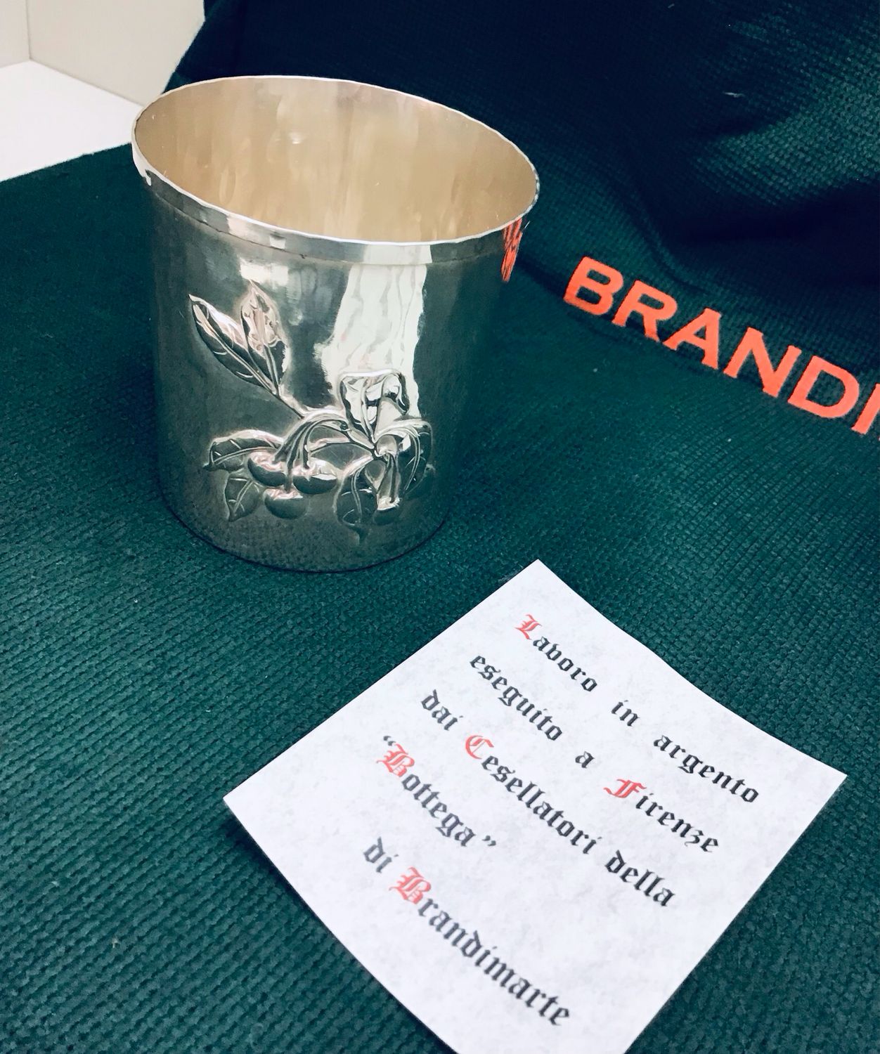 PORTA MATITE BICCHIERE ARGENTO BRANDIMARTE DECORO FRUTTA