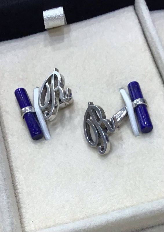 GEMELLI INIZIALE LETTERA IN ARGENTO CON TERMINALE BARRETTA IN LAPIS OBSIGNO GIOIELLI