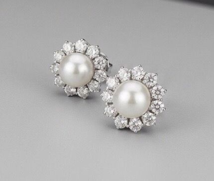 ORECCHINI VINTAGE ORO BIANCO PERLE E DIAMANTI ORECCHINI VINTAGE ORO BIANCO PERLE E DIAMANTI