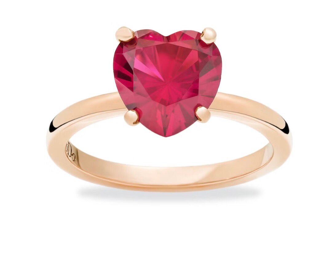 DODO ANELLO CUORE ORO ROSA E RUBINO SINTETICO