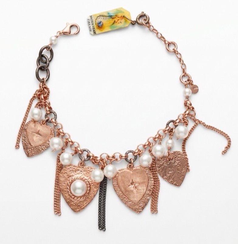 BRACCIALE ARGENTO CUORI E PERLE SACRAMORE FIRENZE