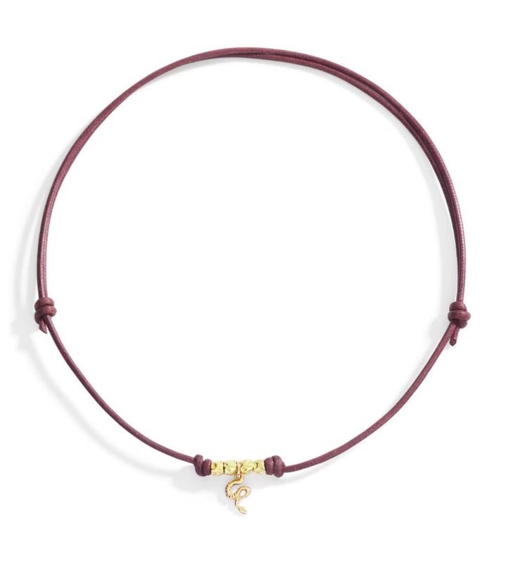 DODO COLLANA CORDINO MARRONE CHARM SERPENTE E GRANELLI ORO GIALLO