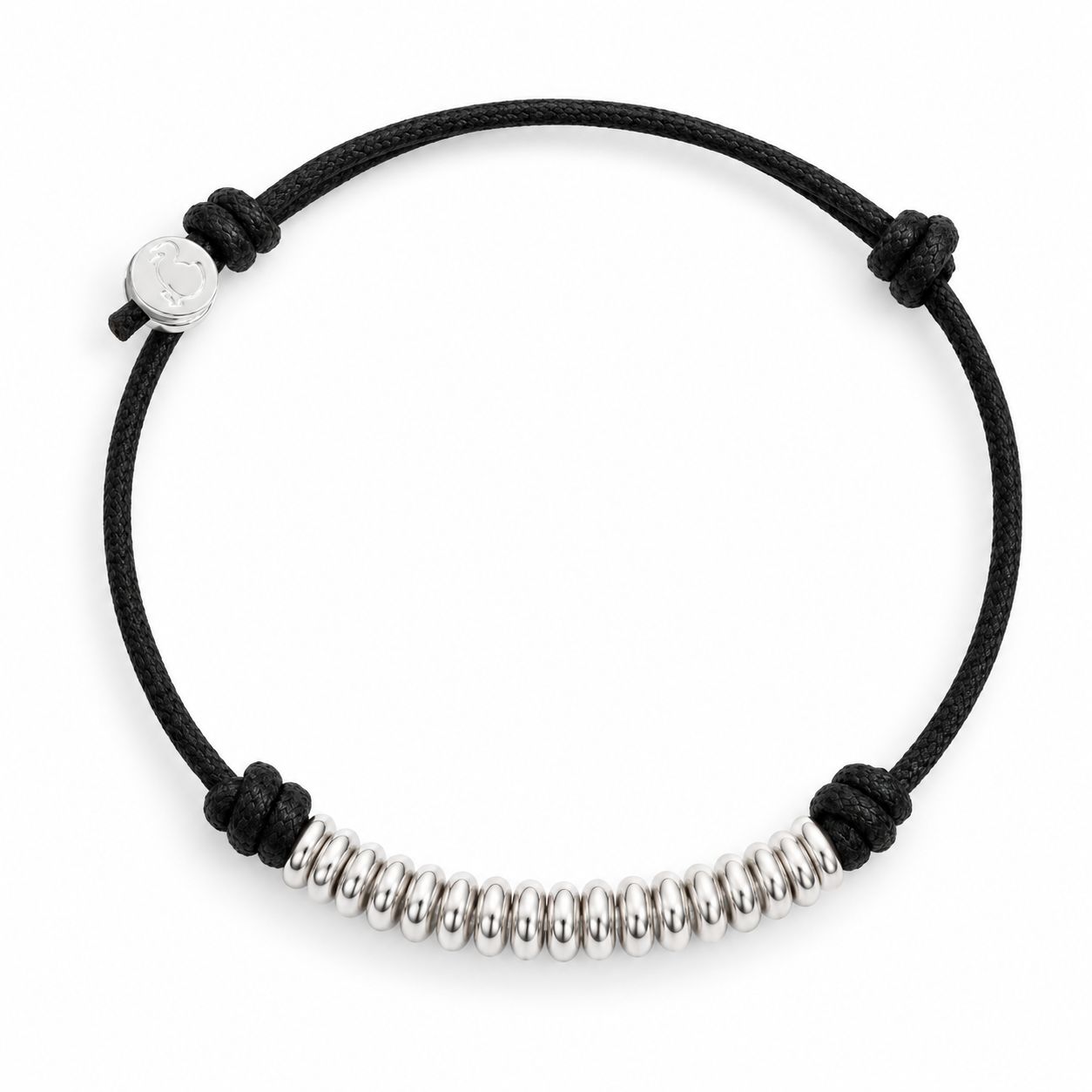 DODO BRACCIALE CORDINO NERO E RONDELLE ARGENTO DODO BRACCIALE CORDINO NERO E RONDELLE ARGENTO