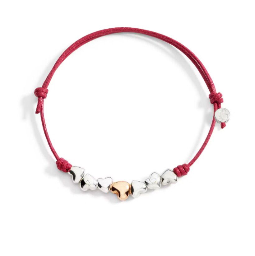 DODO BRACCIALE CORDINO BOREDAUX E CUORICINI ARGENTO E ORO ORSA DODO BRACCIALE CORDINO BOREDAUX E CUORICINI ARGENTO E ORO ORSA