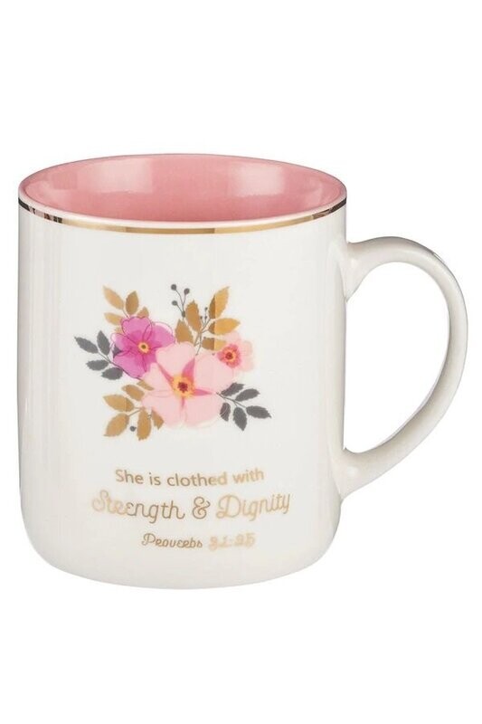 PROVERBS 31:25 'STRENGTH & DIGNITY' FLORAL MUG